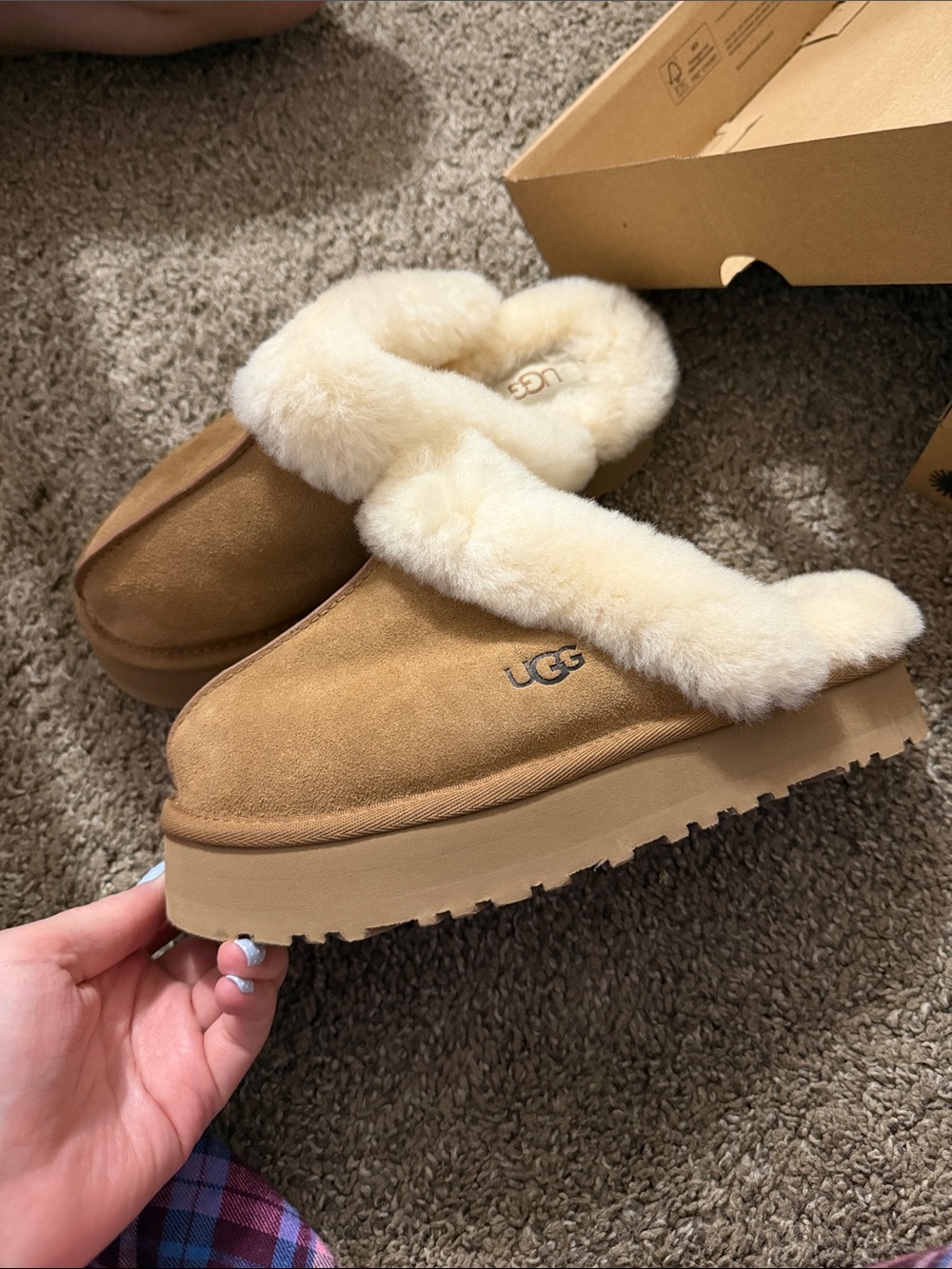 UGG Women's Chestnut Suede Shearling Clog Mules